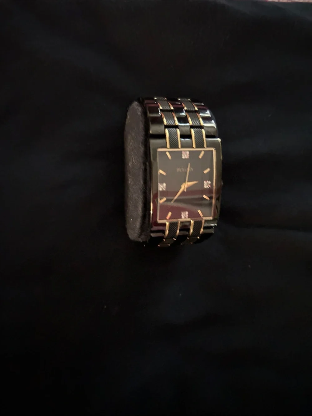 Bulova Two-Tone Black and Gold Rectangular Men’s Bracelet Watch
